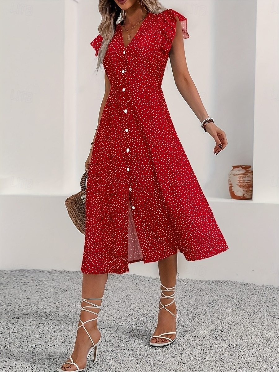 Women's Midi Dress Casual Dress Floral Dress Elegant Fashion Modern Outdoor Vacation Going out Regular Fit Floral Short Sleeve V Neck Black Red Green Summer Spring 2026 - $22.99 –P4