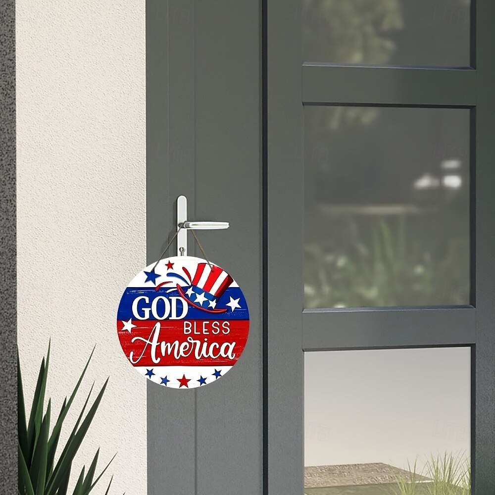July 4th Sign, (8x8 Inches / 20cm*20cm), Wooden Hanging Sign, Suitable ...