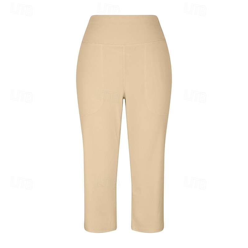 Women's Wide Leg Chinos Vacation Classic Style Basic Capris High Waist Plain Pocket Comfy Comfort Soft Stretchy Casual Gym Yoga Apricot Black White Army Green Spring Regular Fit 2026 - $8.49 –P3