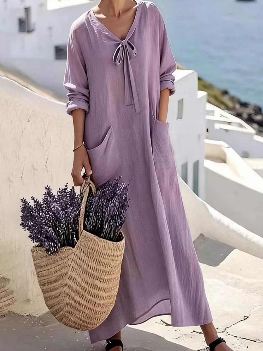 Femmes Robe Midi Robe Décontractée Robe en Coton Élégant Mode Moderne Extérieur Vacances Sortir Coupe régulière Uni Manche Courte Col en V Bleu Rouge Violet Vert Été Printemps de 2026 ? $35.99 –P2