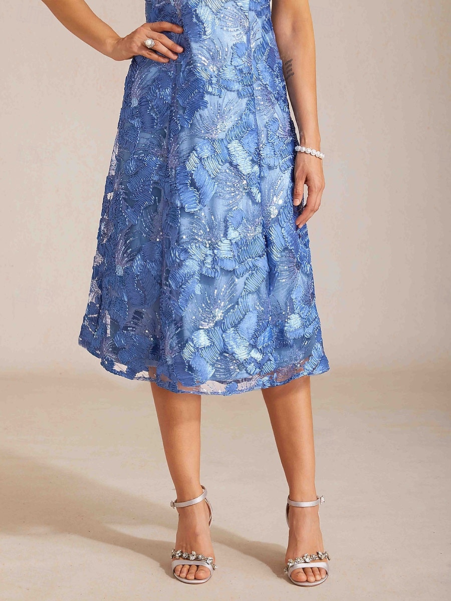Damen Midikleid A Linie Kleid Elegant Täglich Hochzeitsgast Pailletten Bestickt Normale Passform Blumen Kurzarm Rundhalsausschnitt Wedgewood 2026 - $135.99 –P3
