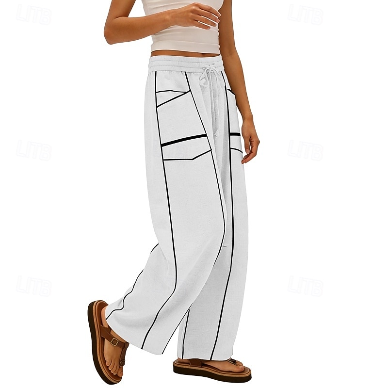 Mujer Pantalones de lino y algodón Pantalones Pantalones casuales Pantalones de verano Vacaciones Moda Ropa de calle Longitud total Alta cintura Retazos Bolsillo Cintura elástica Comodidad Cómodo 2026 - $26.99 –P19