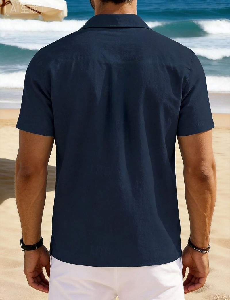 Per uomo Camicia Camicia di lino Camicia Estiva Camicia da Spiaggia Camicia con Bottoni Semplice Vacanza Ferie Nero Bianco Blu marino Azzurro cielo Manica Corta Collo a Lancia Estate Primavera del 2026 a $24.99 –P15