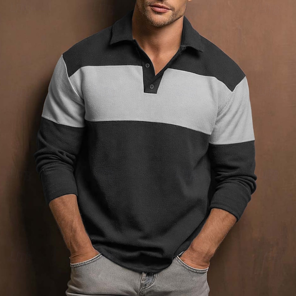 Herren Horizontale Streifen Rugby-Poloshirt Langarm Polo-Shirts Hemden mit Kragen Sportbekleidung Lässig Outdoor Schule Athleisure 3D-Druck Knöpfe Frühling Herbst Blau Braun Grün 2026 - $29.99 –P4