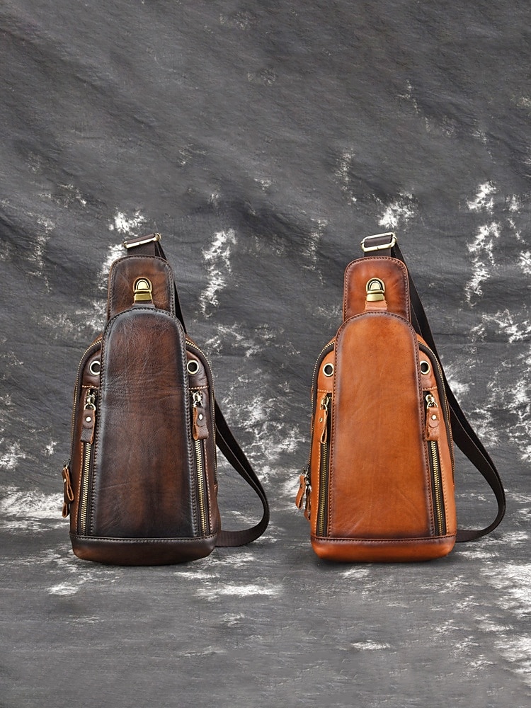 Herren-Umhängetasche aus Vollnarbenleder, geräumige Crossbody-Tasche mit mehreren Fächern und verstellbarem Riemen, stilvolle Farben in Kaffee und Braun für den Alltag, Pendeln und Geschäftsreisen 2026 - $54.99 –P4