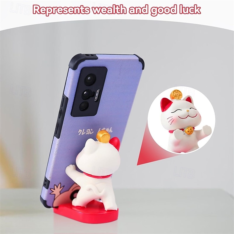 Soporte para smartphone con forma de gato de la suerte, adorable figura kawaii de maneki neko, soporte para teléfono de escritorio, soporte portátil para celular, decoración de oficina, regalo de 2026 - $27.49 –P6