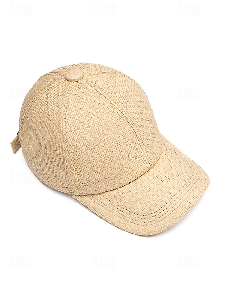 Damska czapka baseballowa ze słomy w stylu boho, regulowany, wielokolorowy, tkany kapelusz przeciwsłoneczny na wakacje na plaży, podróże do kurortu, wypoczynek na świeżym powietrzu i codzienny strój 2026 - $14.99 –P9