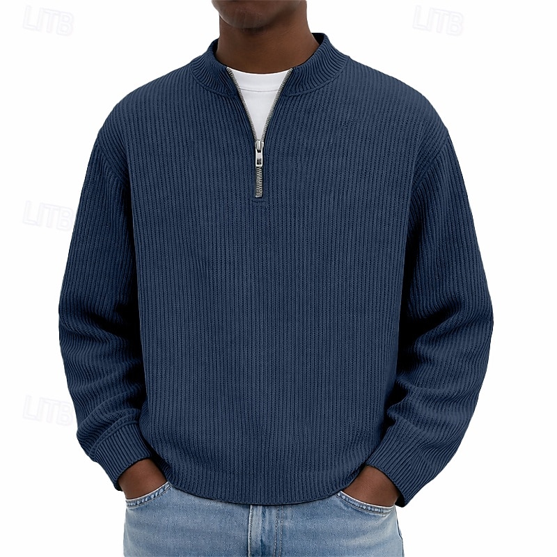 Férfi Pulóver Kordbársony Negyed cipzáras pulóver Fekete Világoszöld Burgundi vörös Sötétkék Sötétzöld Álló gallér Sima Texturált Hétköznapi Napi Sport & Szabadtéri Utcai sikk Menő Sportruházat 2026 - $24.99 –P2