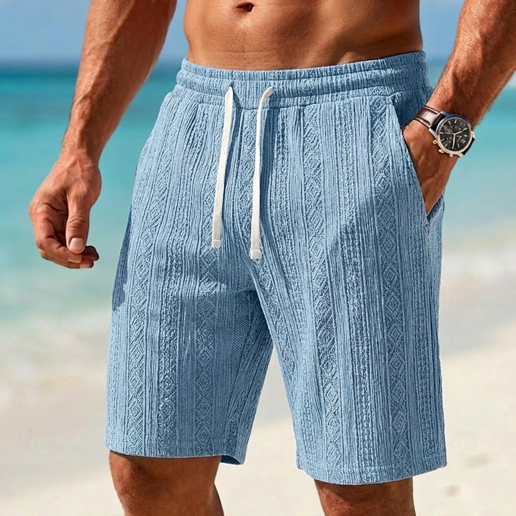 Voor heren Zomer korte broeken Strandshorts Casual korte broek Gestructureerde shorts Jacquard Trekkoord Elastische taille Effen Kleur Comfort Ademend Knielengte Dagelijks Buiten Streetwear Vakantie 2026 - $26.99 –P4