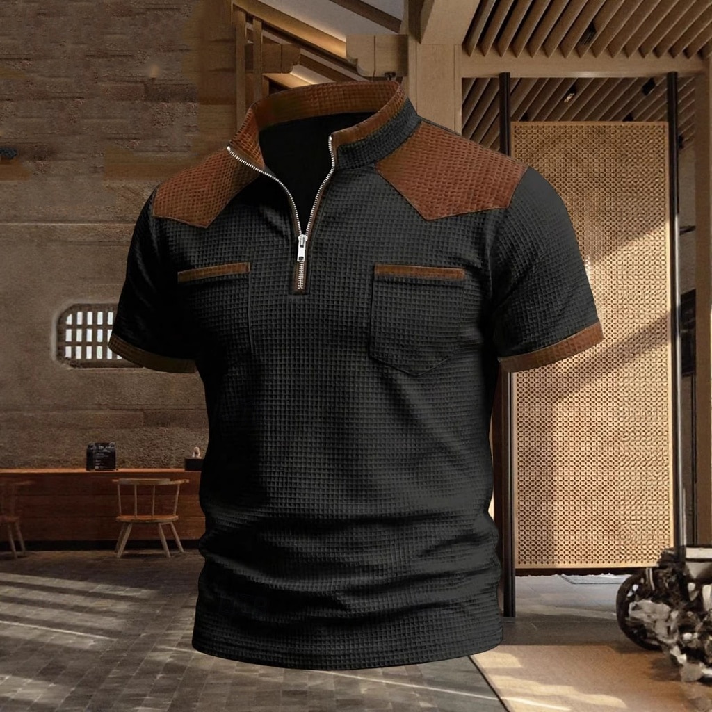 Men's Waffle Polo Shirts Polo Shirts Daily Outdoor Quarter Zip Short Sleeve Fashion Basic Color Block Zipper Lightweight Summer Spring Tailored Fit Black White Navy Blue khaki Gray Waffle Polo Shirts 2026 - $20.99 –P9