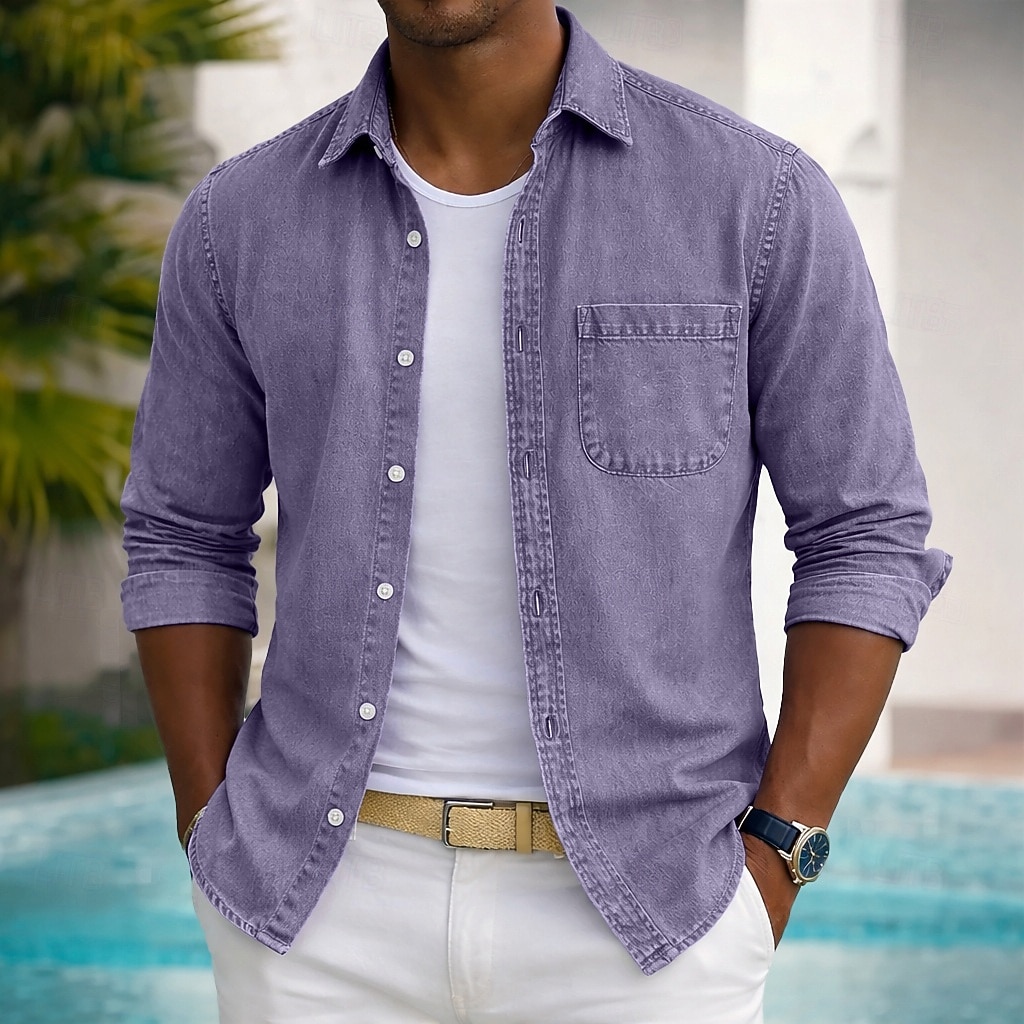 Camicia SoftFade™ da uomo camicia casual camicia sbiadita tinto in capo 100% cotone camicia lavata in acido nera verde chiaro bordeaux blu navy blu maniche lunghe camicia semplice colletto del 2026 a $31.99 –P1