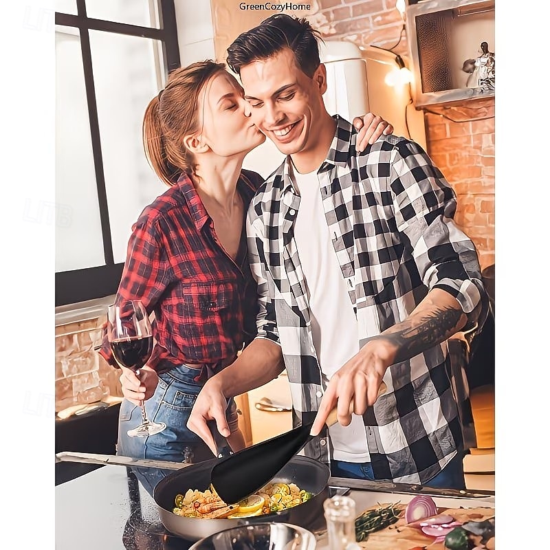 Sada 2/3 lžic na vaření na nepřilnavé pánve, žáruvzdorné matné silikonové náčiní s dřevěnými rukojeťmi, ideální pro míchání, nabírání, vaření a servírování, odolné kuchyňské náčiní pro domácnost a 2026 - $15.99 –P3