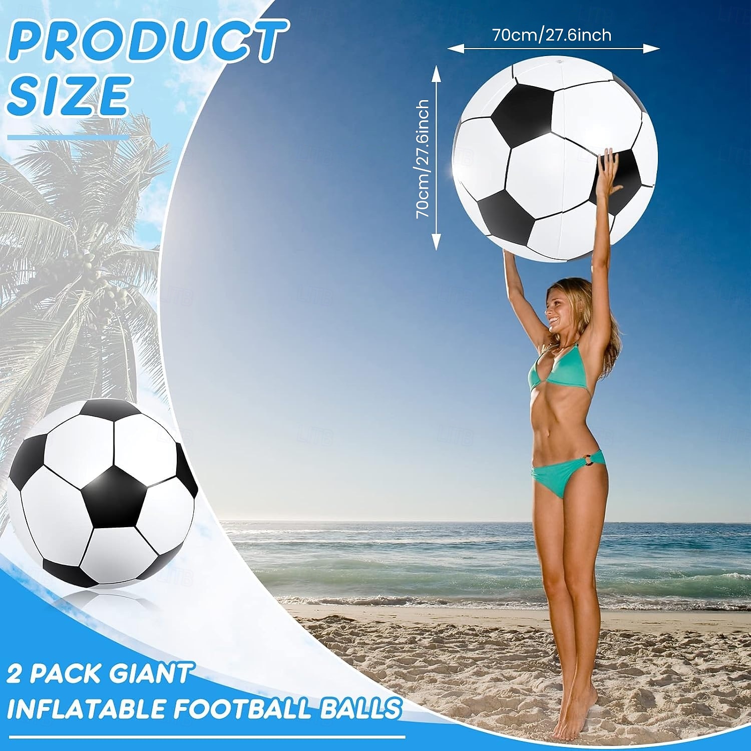 2 palloni da calcio gonfiabili da spiaggia da 27,6 pollici, ideali per decorazioni, feste, eventi sportivi all'aperto e per la piscina. del 2026 a $39.99 –P2