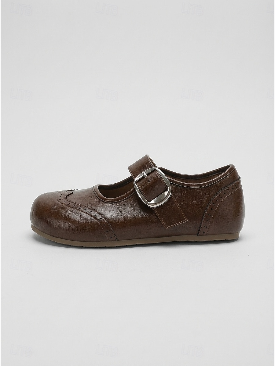 Scarpe basse Mary Jane brogue retrò da donna marroni - comode scarpe a punta tonda con cinturino con fibbia &Dettaglio a punta d'ala per l'ufficio quotidiano e le passeggiate casual &stile accademico del 2026 a $54.99 –P4