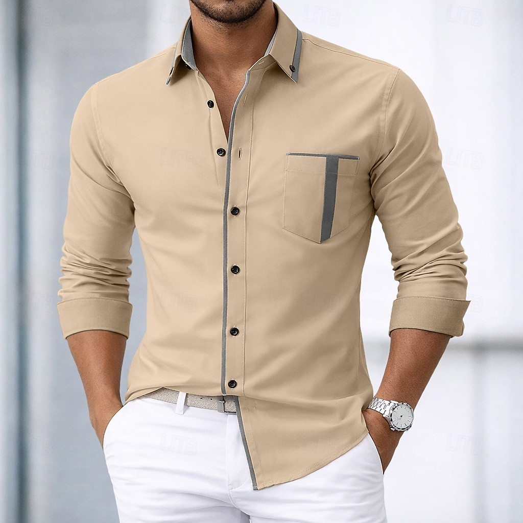 Homens Camisa Social Saia camisa de botão Camisa não de ferro Bloco de cor Casual Diário Branco Vermelho Azul Marinha Caqui Manga Longa Aberto para a Lateral Primavera Primavera & Outono Roupa de 2026 por $29.99 –P1