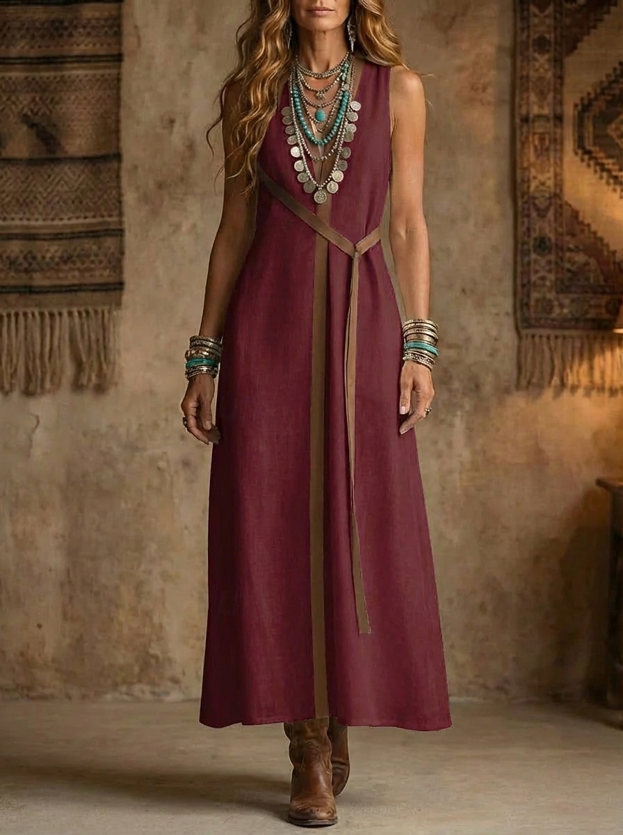 Mujer Vestido maxi Vestidos con tacto de lino Vestido bohemio Vestido de Columpio Elegante Moda Moderno Exterior Festivos Noche Ajuste regular Bloque de color Sin Mangas Collar mandarín Blanco 2026 - $31.99 –P4