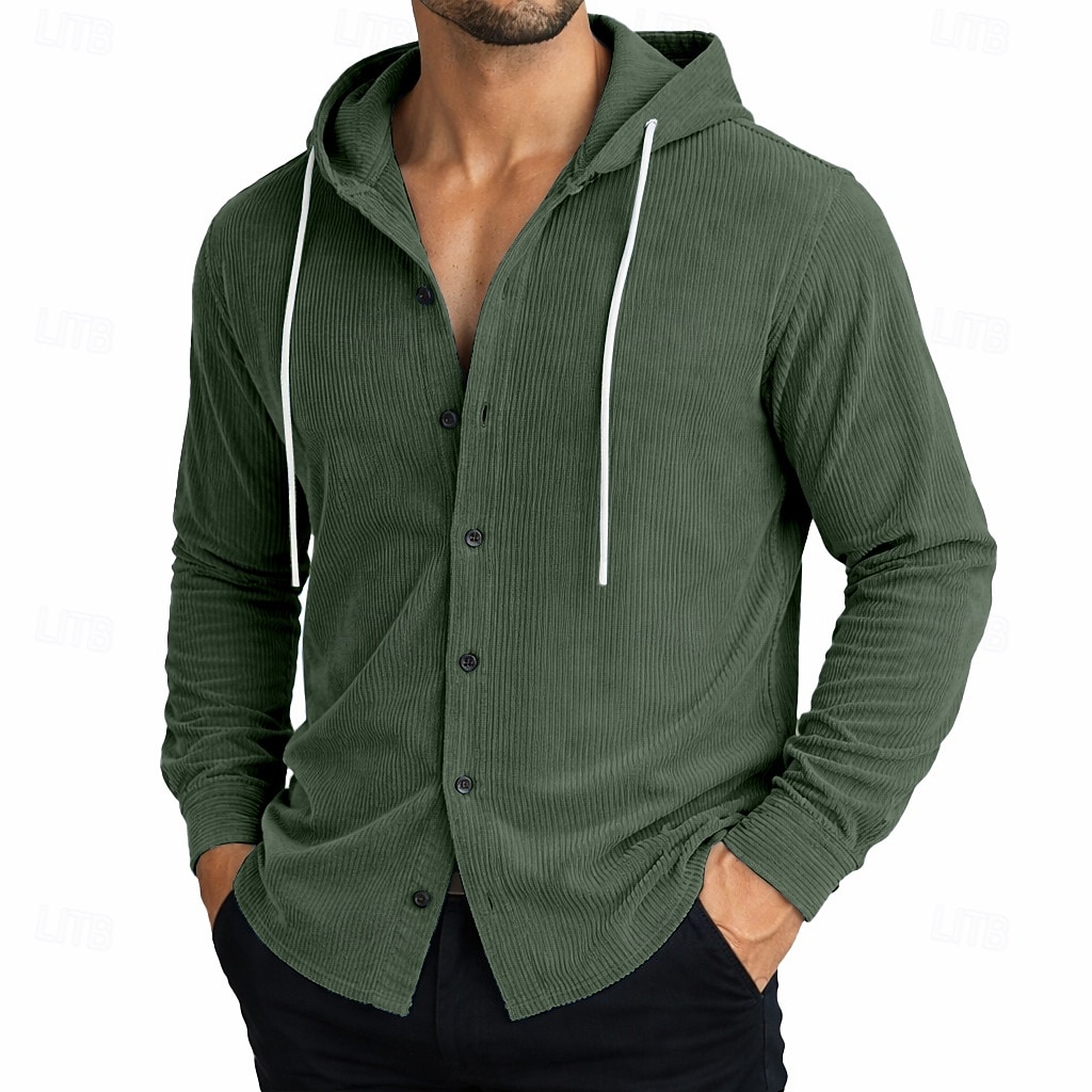 Hombre Camisa Camisa casual Camisa de Pana Abotonar la camisa Negro Blanco Verde Claro Rojo Azul Marino Manga Larga Plano Con Capucha Casual Diario Con Capucha Ropa Elegante Moda Casual 2026 - $31.99 –P4