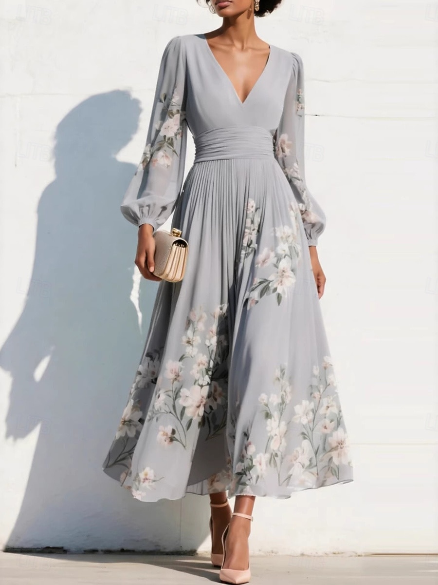 Γυναικεία Μακρύ φόρεμα Φορέματα σιφόν Floral φόρεμα Φόρεμα εκτύπωσης Κομψό Μοντέρνα ΕΞΩΤΕΡΙΚΟΥ ΧΩΡΟΥ Διακοπές Αργίες Κανονικό Φλοράλ Μακρυμάνικο Λαιμόκοψη V 2026 - $51.99 –P3