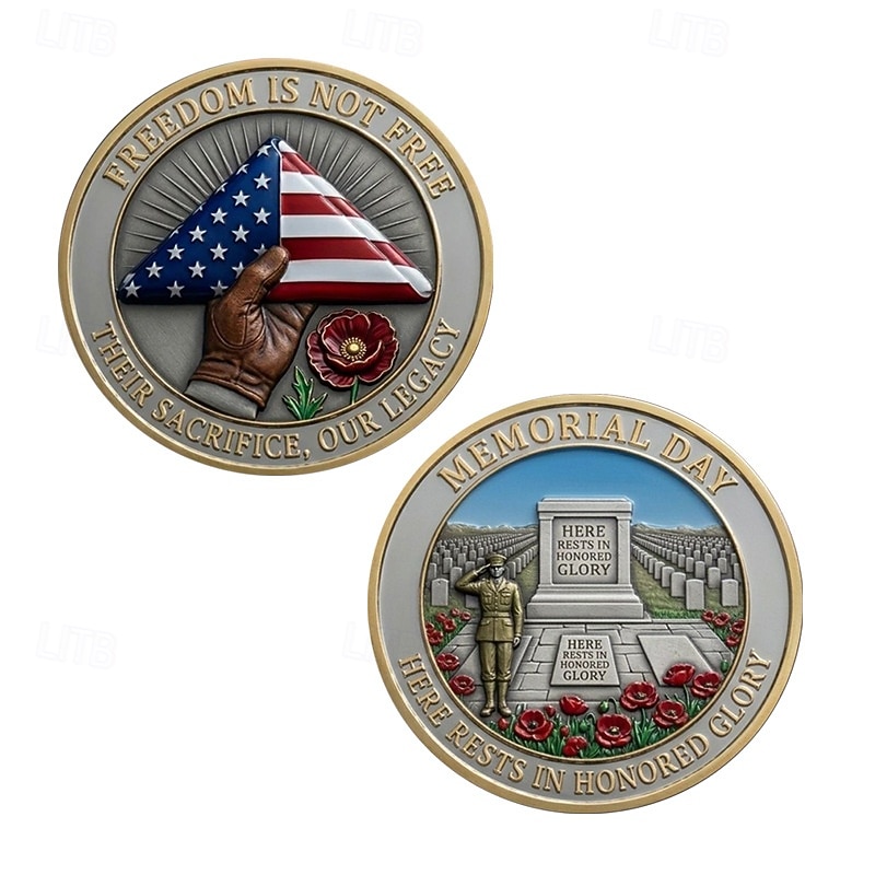 Amerikanskt minnesdagsmynt, patriotiska samlarmynt med flagga, soldat &kyrkogårdsdesign, frihetshyllningsutmaningsmynt, hållbar metall för visning 2026 - $19.99 –P1