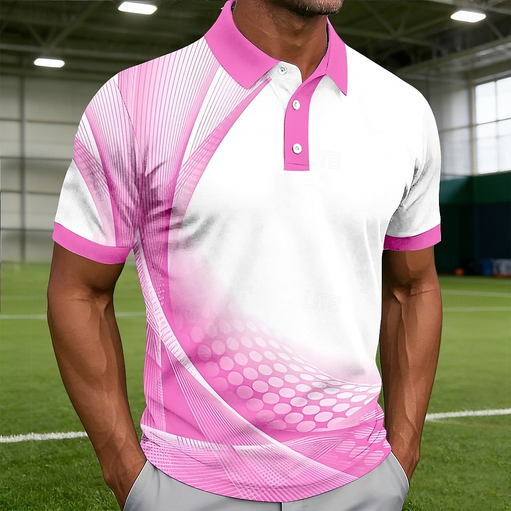 Per uomo Geometrico Linea Polo Sportivi Manica Corta Magliette polo Camicie con Colletto Casual Athleisure Abbigliamento quotidiano Stampa 3D Bottoni Primavera & Estate Blu Rosa Viola del 2026 a $22.99 –P4