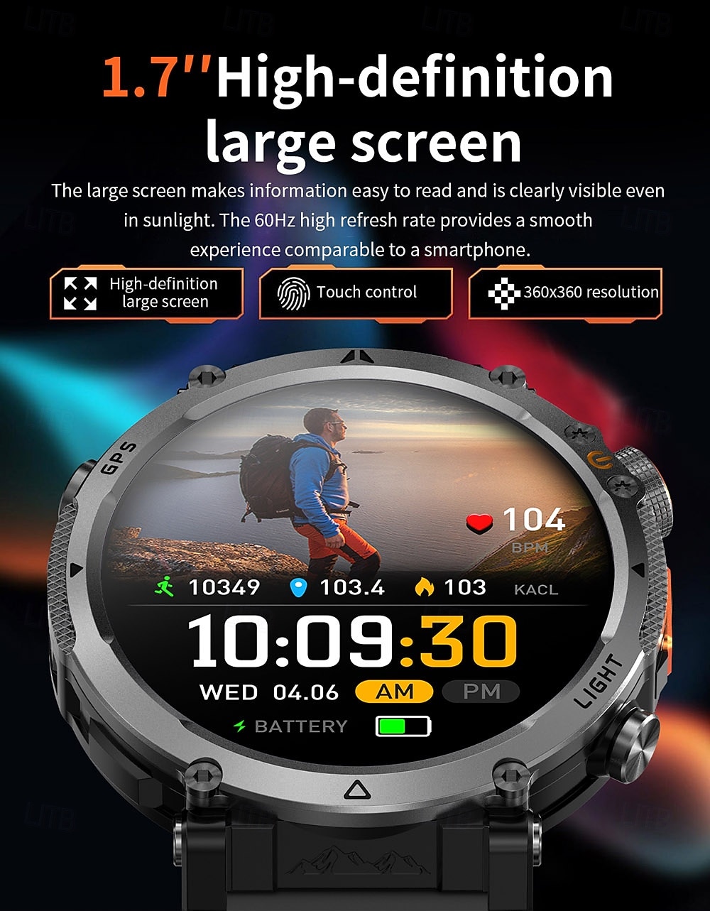 Rugged GPS Smart Watch for Men, Outdoor Sports Watch with 6 Satellite Positioning Systems, Trajectory Return Tracking for Mountaineering Hiking, Heart Rate SpO2 Monitor, Waterproof Metal Band Watch 2026 - $57.99 –P3