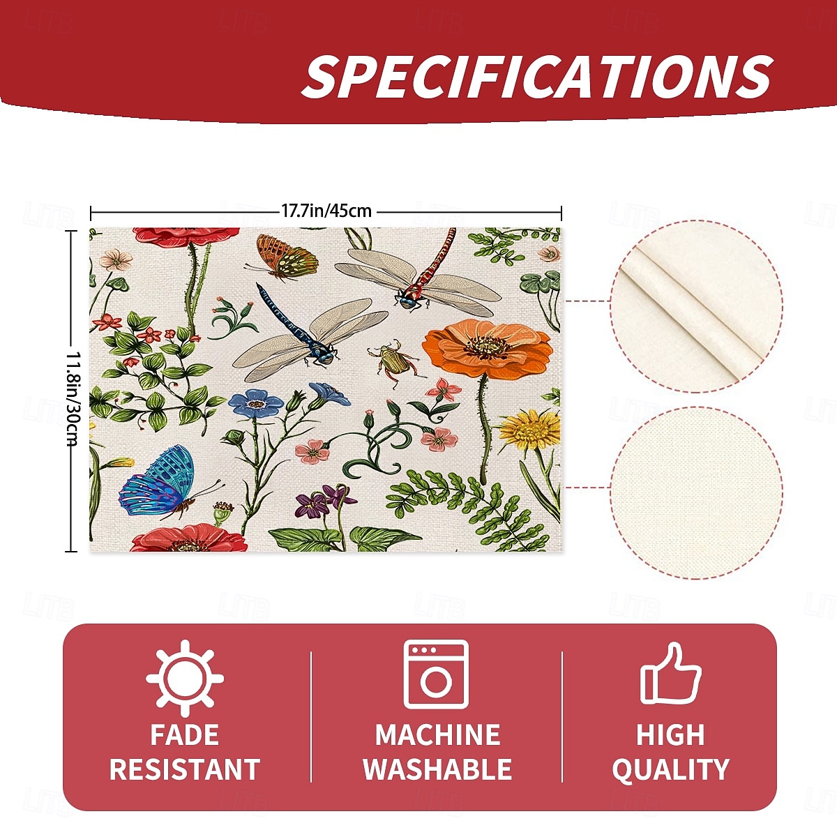 Four Season Flower Butterfly Fabric Dining Placemat, 100% Polyester Woven Rectangular Table Mat, Green Plant Butterfly Pattern Design, Machine Washable, Durable Heat Resistant Table Protector 2026 - $9.49 –P2