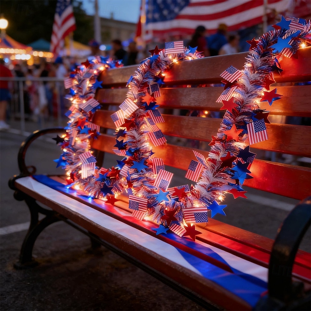 Estrela patriótica de LED de 6,40 polegadas, comemorativa do 250º aniversário dos EUA no Quatro de Julho &Luzes de cordão em formato de bandeira, fita de LED vermelha, branca e azul, alimentadas por de 2026 por $14.49 –P13