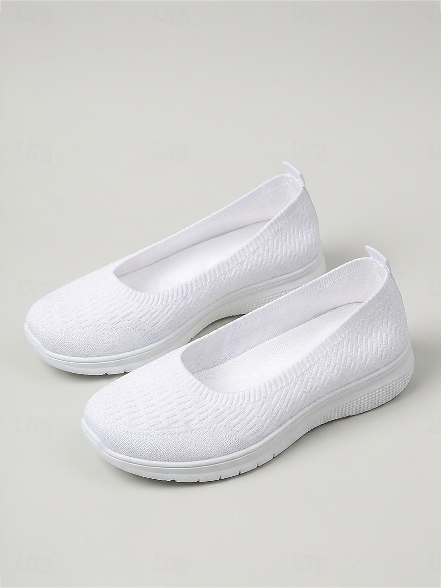 Women's White Lightweight Slip-On Walking Shoes – Breathable Knit Comfort Sneakers for Travel, Cruise Wear and Casual Use 2026 - $24.99 –P4
