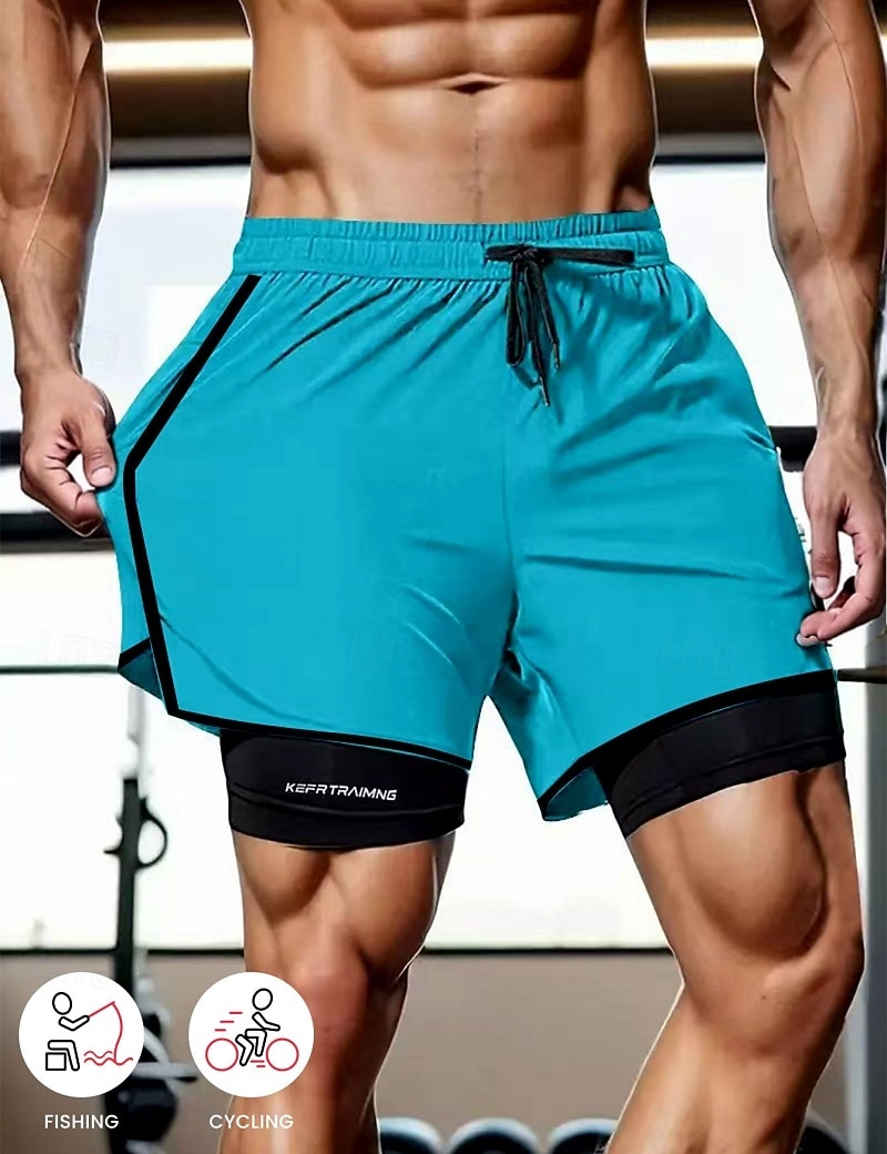 Men's Shorts Casual Shorts Athletic Short Pocket Elastic Waist 2 in 1 Plain Solid Quick Dry Breathable Short Daily Outdoor Gym Sports Sport Blue Black Micro-elastic 2026 - $14.99 –P8