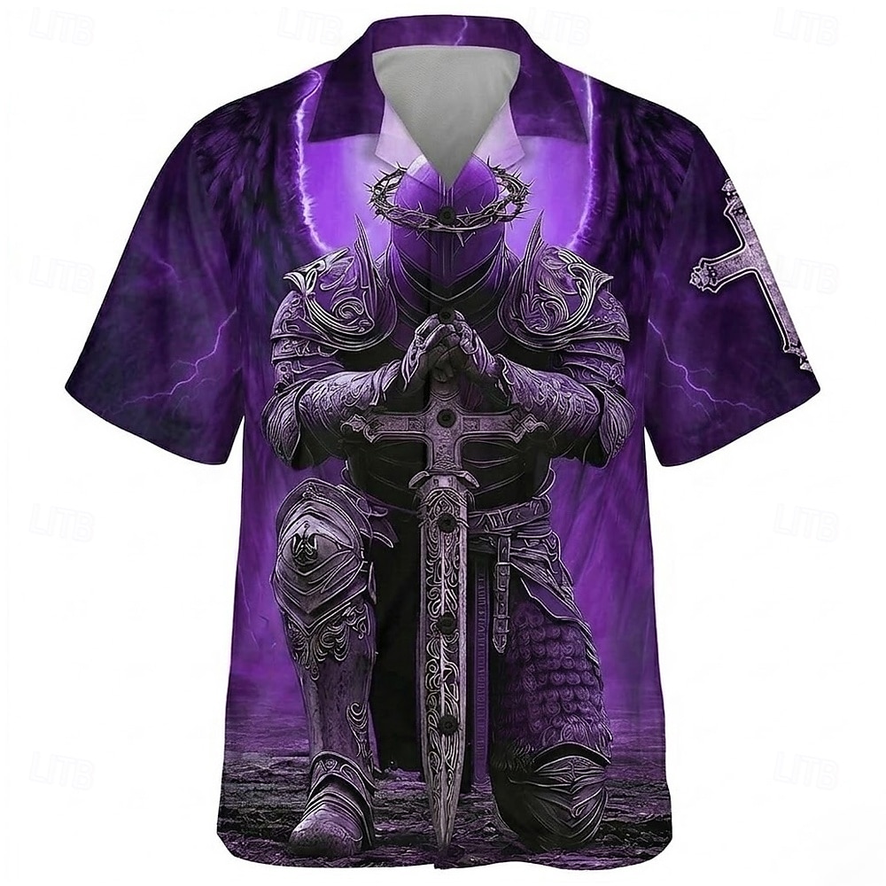 Per uomo Cavalieri Templari Crociati Croce Camicia Camicia con Bottoni Camicia con collo camp Manica Corta Vintage Retrò Abbigliamento casual alla moda Vacanza Estate Primavera Colletto cubano Stampa del 2026 a $25.99 –P2