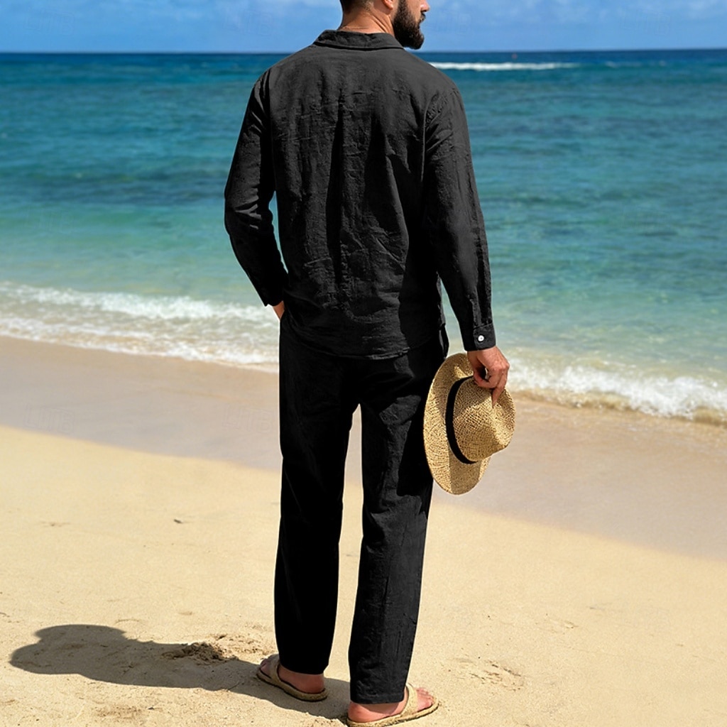 Homme Chemise en lin Deux pièces Ensemble Chemise Et Pantalons en Lin Pantalons Pantalon décontracté Set Uni Quotidien Extérieur Plage Col Rabattu manche longue Été Printemps Mode Occasionnel de 2026 ? $41.99 –P6