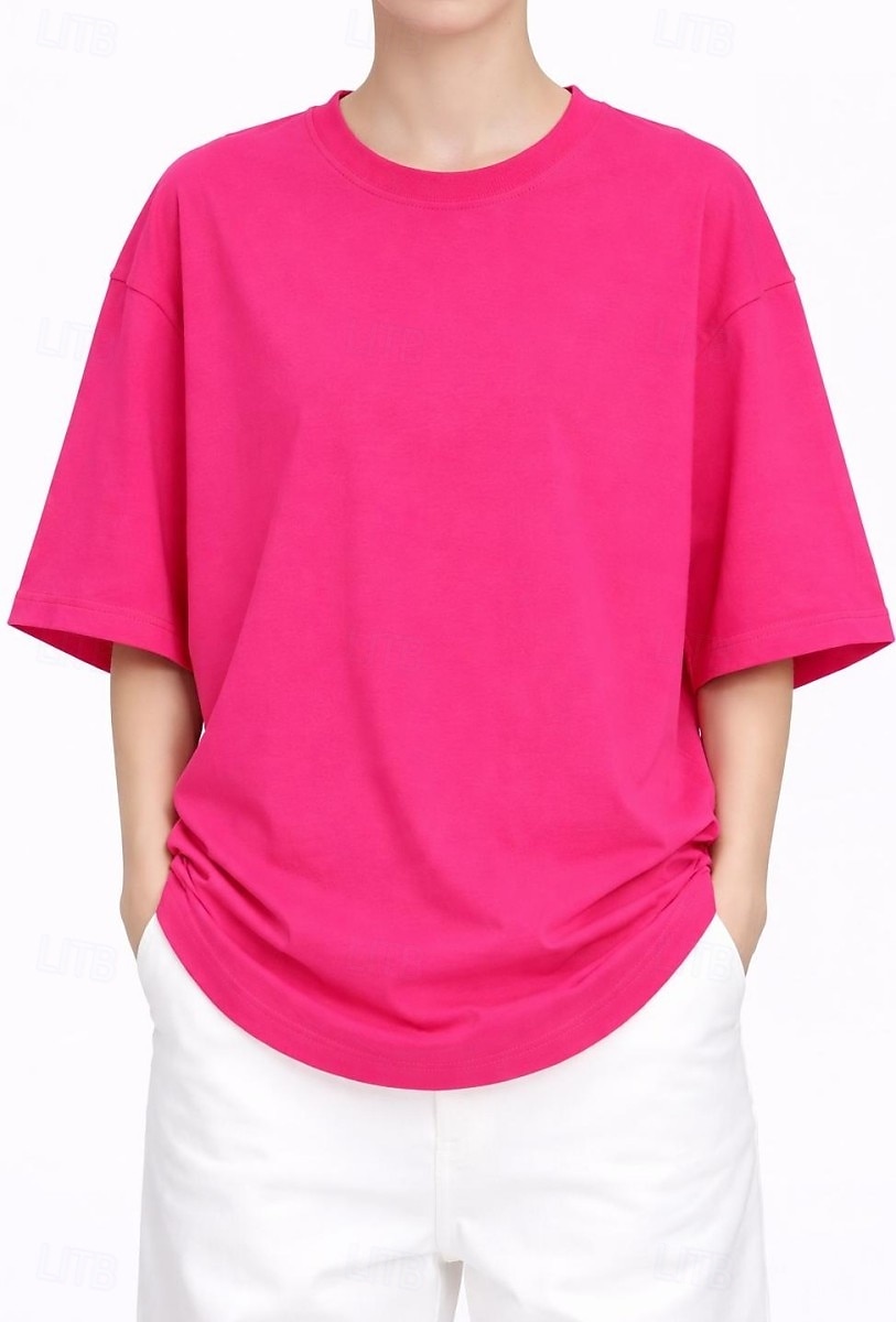 T-shirt surdimensionné en 100 % coton pour femme tee-shirt haut couleur unie élégant basique décontracté manches courtes col rond hauts réguliers sports quotidiens sortie noir blanc rose vin bleu de 2026 ? $19.99 –P18