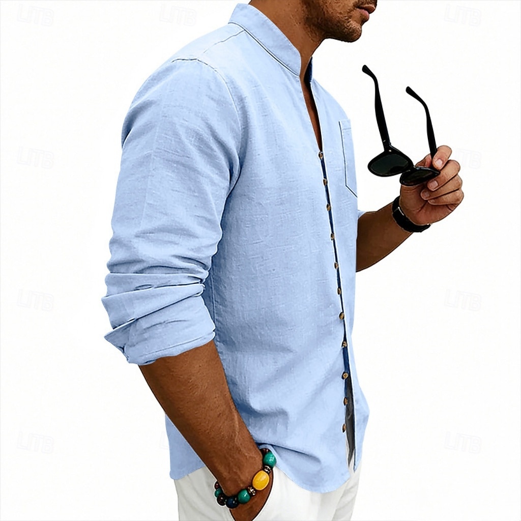 Homens Camisa Social Camisa de linho camisa de verão camisa de praia Tecido Casual Férias Preto Branco Rosa Azul Marinha Manga Longa Faixa Verão Primavera Roupa Bolsos de 2026 por $25.99 –P20