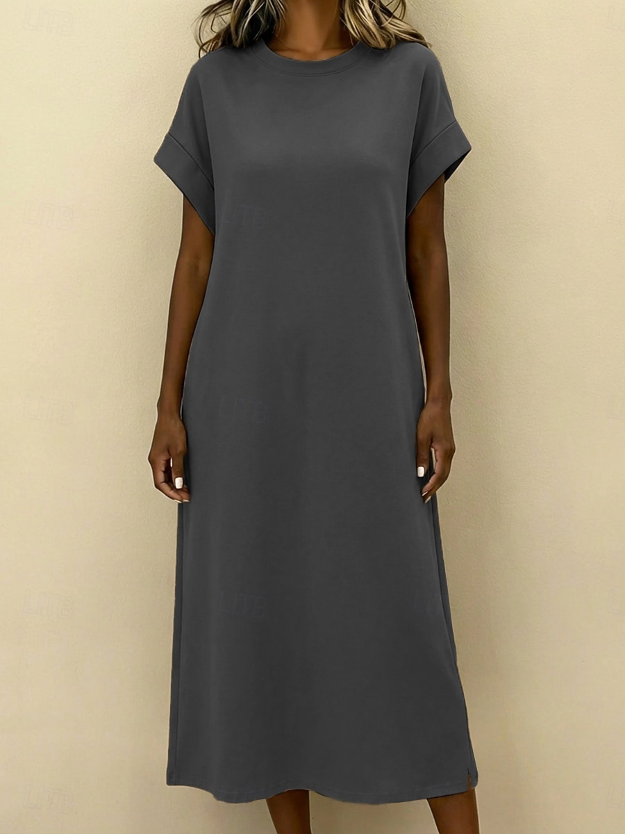 Damen Midikleid Freizeitkleid T-Shirt-Kleid Mode Klassisch Modern Täglich Urlaub Normale Passform Einfach Kurzarm Rundhalsausschnitt Schwarz Braun Hellgrau Grau Sommer Frühling 2026 - $29.99 –P6