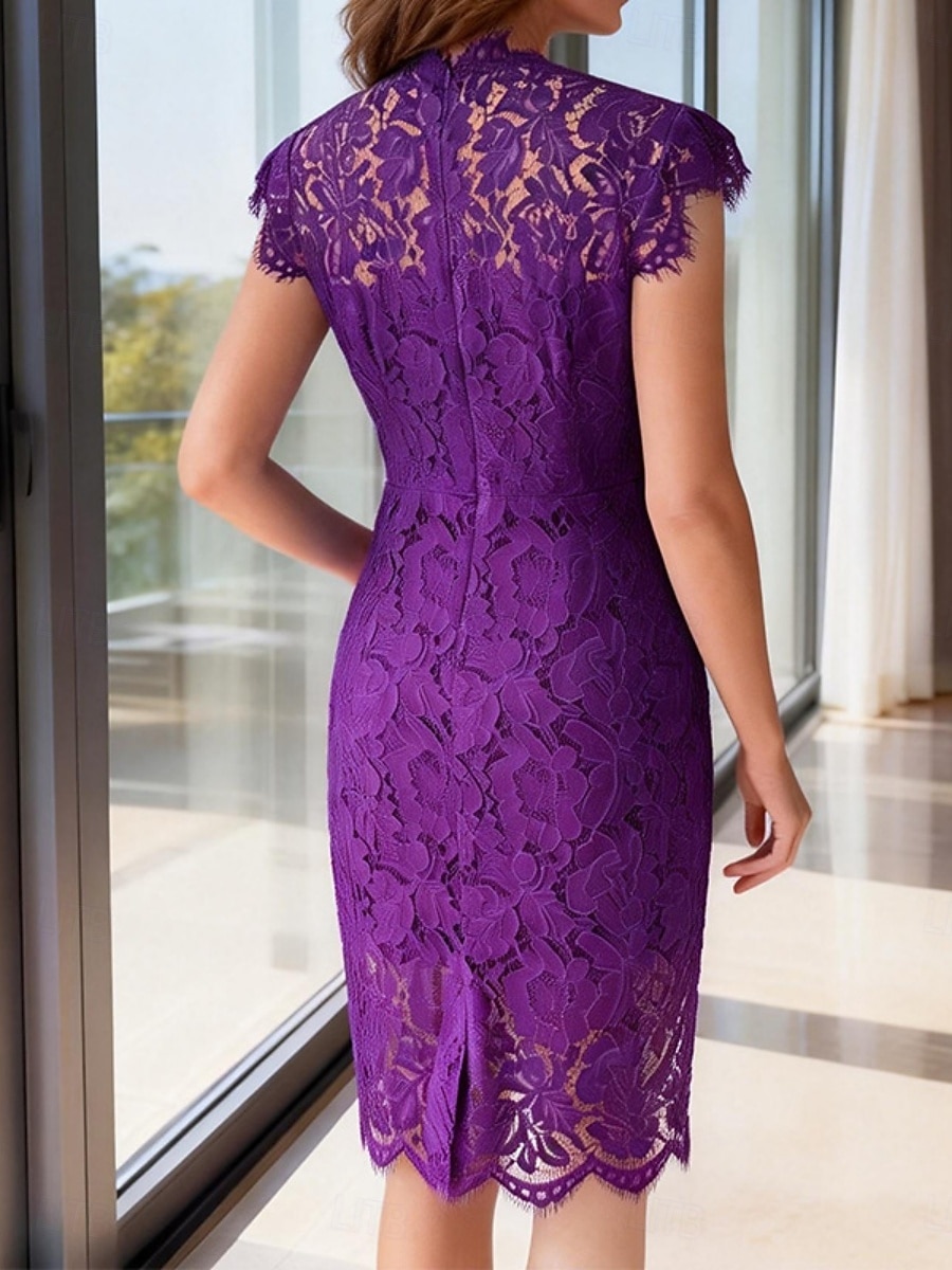 Women's Mini Dress Sheath Dress Elegant Party Cocktail Outdoor Party Wedding Guest Lace Patchwork Regular Fit Solid Color Sleeveless Crew Neck Blue Black White 2026 - $43.99 –P10