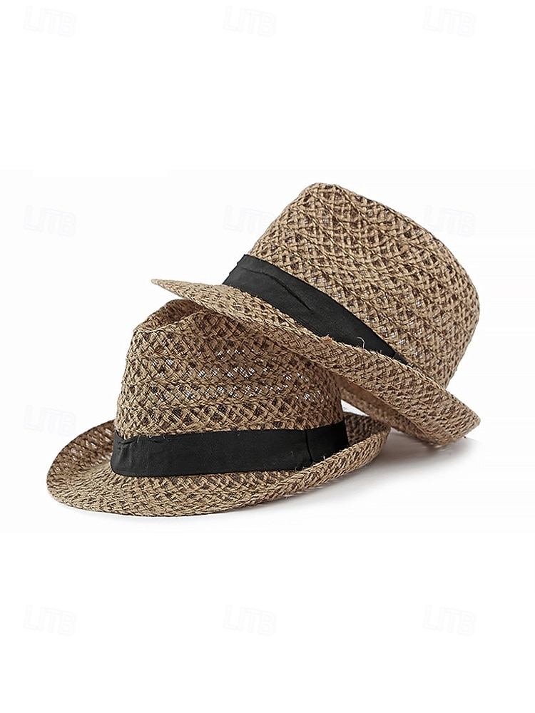 Chapeau fedora bohème en paille respirante pour homme, chapeau de plage tressé pour l'été, idéal pour les vacances, les voyages, les tenues décontractées et le quotidien. de 2026 ? $29.99 –P4