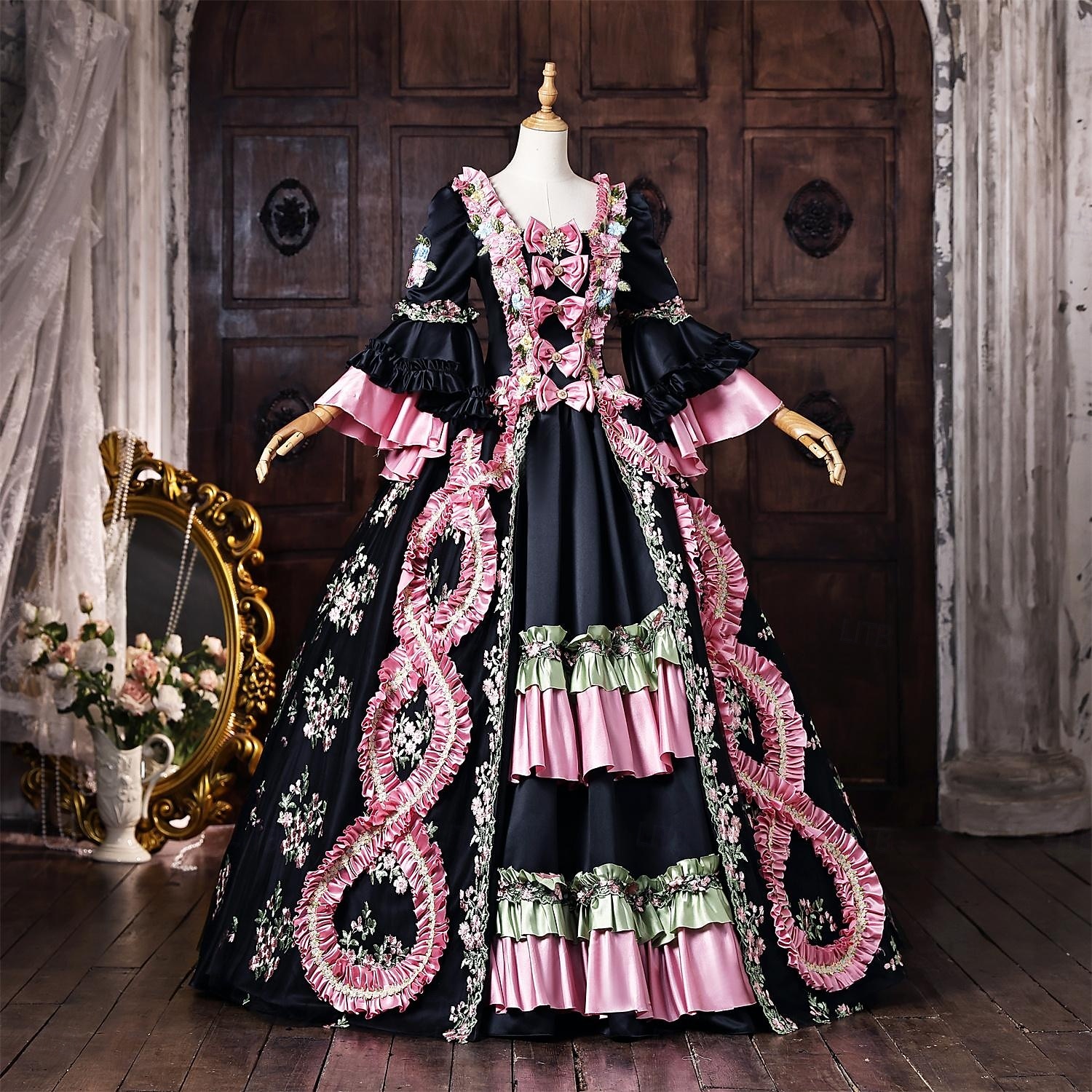 Rococo Baroque Ball Gown Floor Length Dress Ball Gown Long Sleeves Princess Bridal Bow Floral Ball Gown Square Neck Fancy Dress Women's Royal Halloween Carnival Masquerade Prom Tea Party Party 2026 - $327.49 –P2
