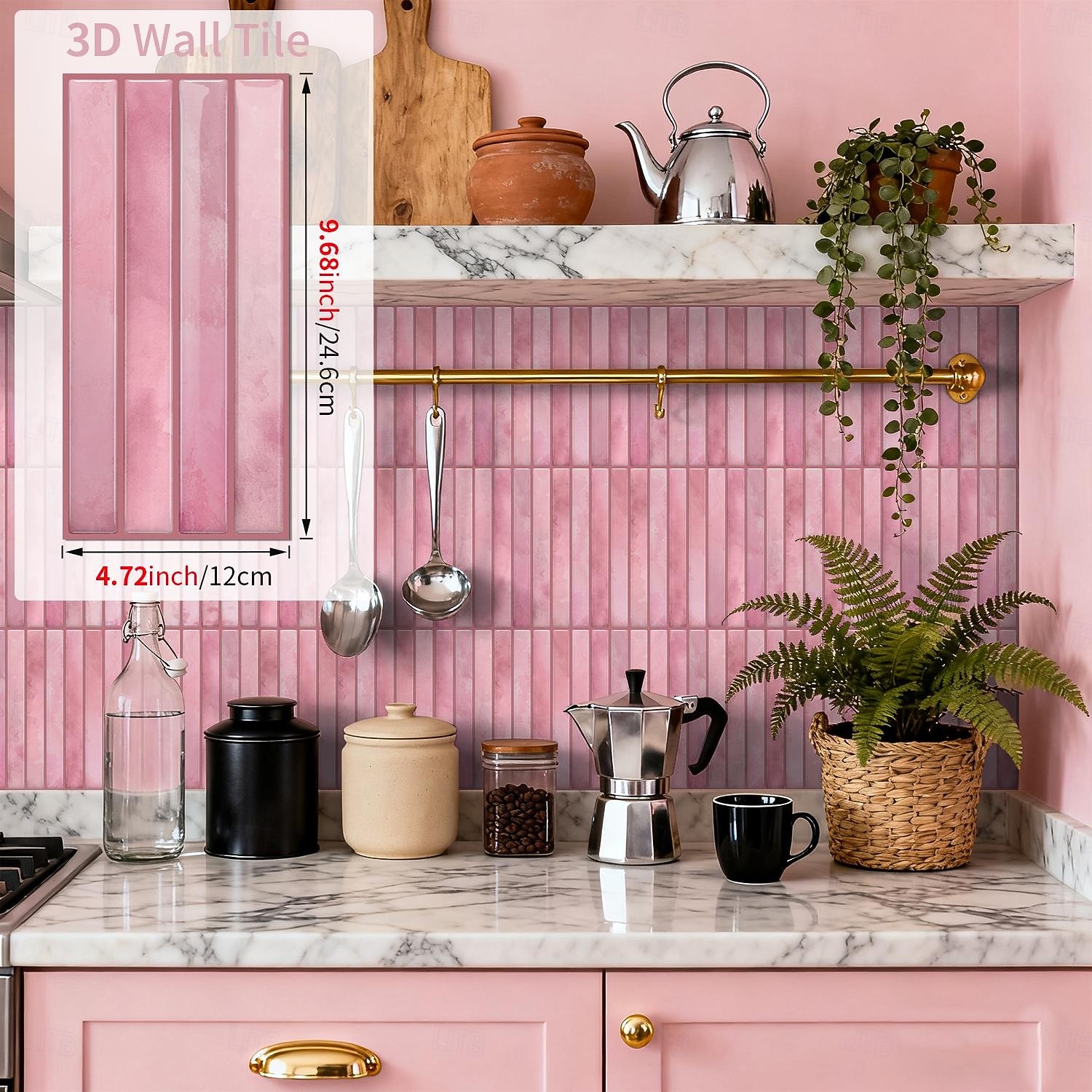 20pcs 3d Self-Adhesive Wall Imitation Tile Sticker, Removable Wall Sticker With Pink Decorative Pattern, Used For Kitchen Back Fender, Bedroom And Living Room Decoration Home Wall Renovation Decorativ 2026 - $45.99 –P8