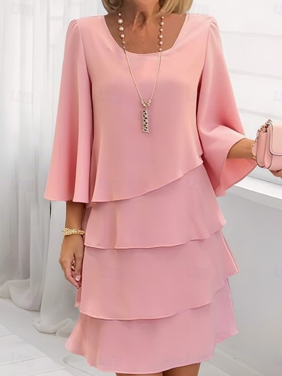 Per donna Mini Abito Vestito Casual Vestito in Chiffon Abito a Strati Elegante Moda Moderno All'aperto Vacanza Uscire Vestibilità comoda Semplice Mezza Manica Girocollo Rosa Rosso Cachi Estate del 2026 a $36.99 –P3