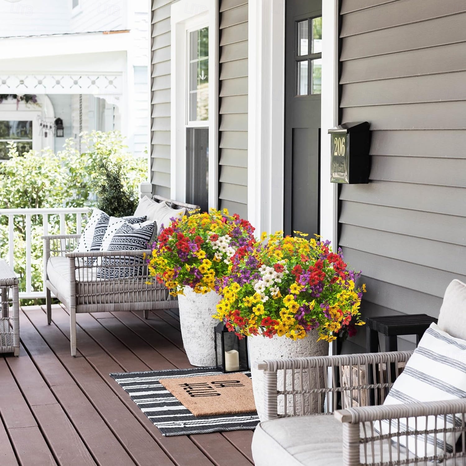 2026年 屋外の春の装飾用、人工造花8束。シルク製のカラフルな紫色のUV耐性リアルな造花で、屋外のポーチ、パティオ、庭、プランター、鉢、窓辺のプランターに最適です（ミックス）。  コレクション – $13.99 –P4