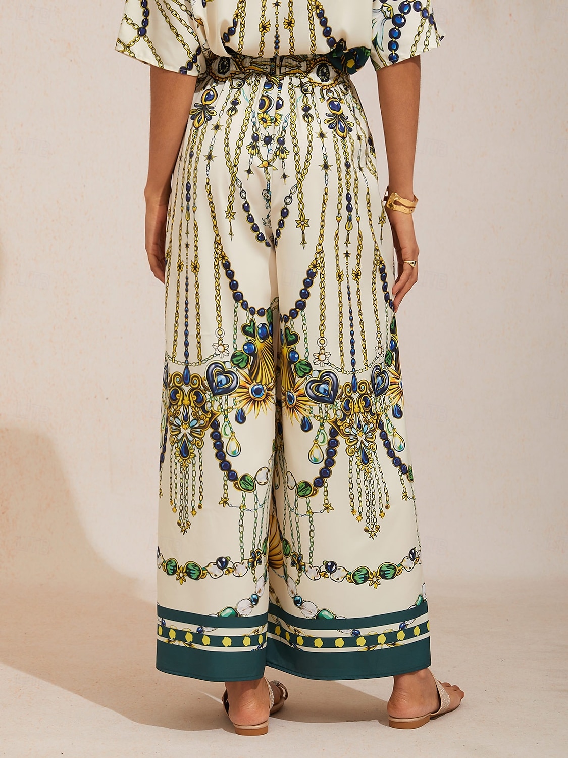 joyas vintage, satén sedoso, pantalones de pierna ancha con cintura elástica, 2026 - $79.99 –P2