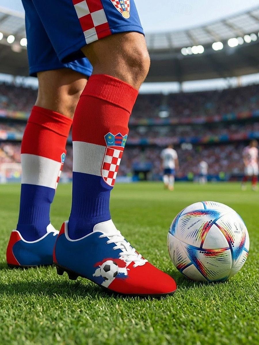 Men's France Lace-up Soccer Cleats, Red Blue Football Shoes, Fan Style Outdoor Turf Footwear for Training, Matches, Sports & Casual Wear 2026 - $59.99 –P6