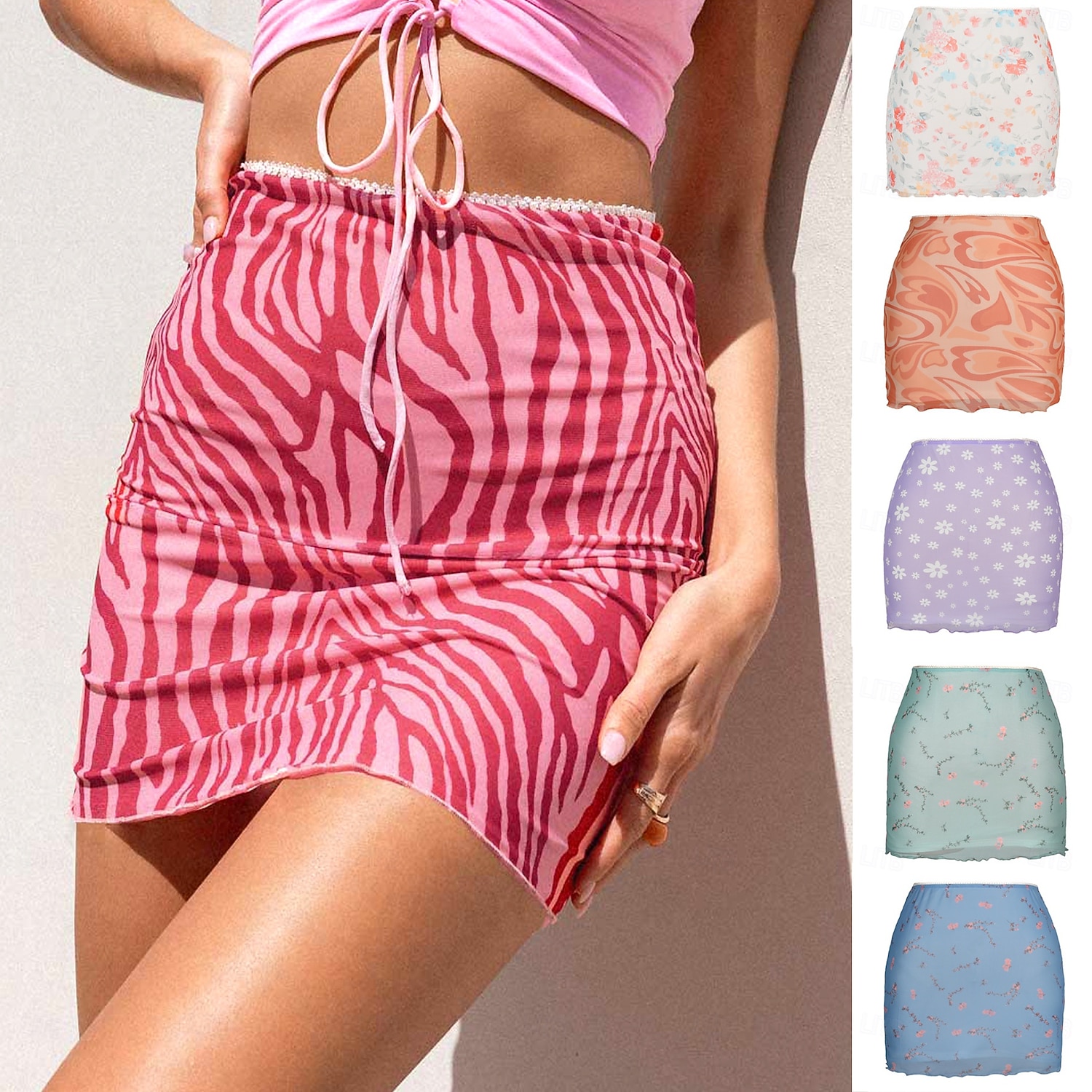Femmes Jupe de vacances Mode Occasionnel Mini Taille haute Jupes Floral Imprimé Micro-Élastique Quotidien Rue Bleu Blanche Violet Fuchsia Été de 2026 ? $13.99 –P1