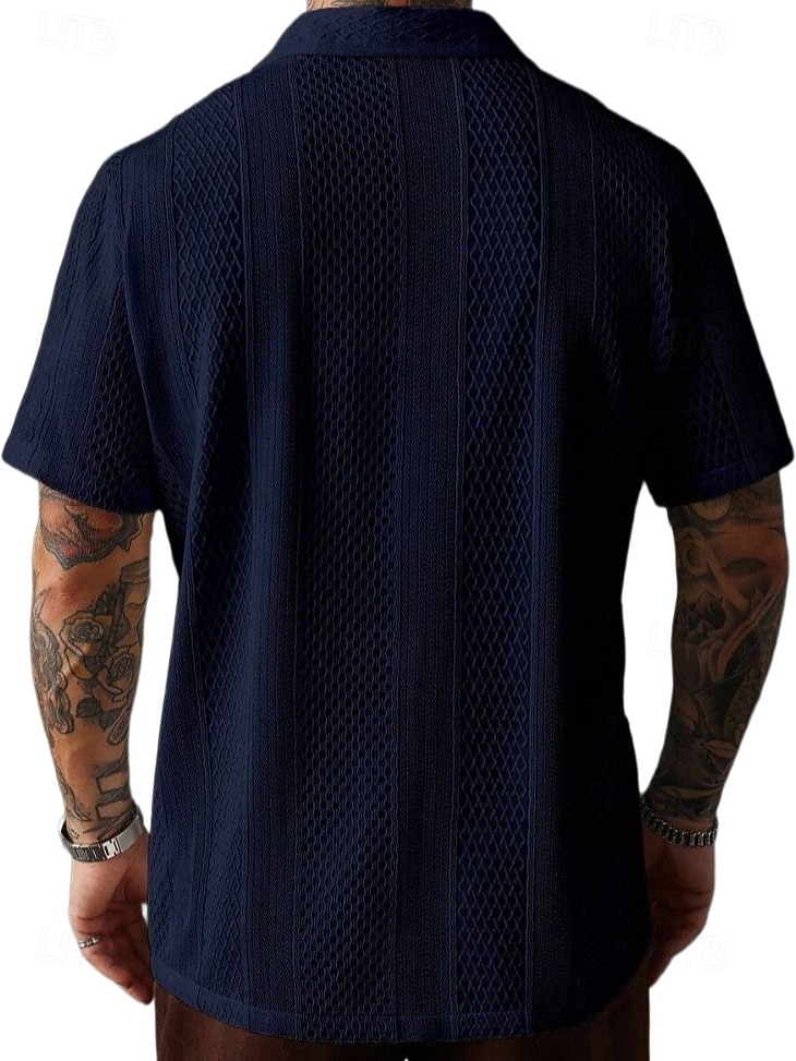Men's Shirt Casual Shirt Button Up Shirt Jacquard Shirt Black White Pink Navy Blue Apricot Short Sleeve Plain Shirt Collar Casual Daily Clothing Apparel Elegant Fashion Casual 2026 - $26.99 –P6