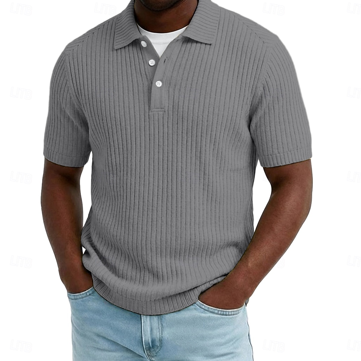 Herren Rippenstrick-Top Textur Lässig Arbeit Revers Gerippter Polokragen Kurzarm Basic Modern Farbblock Knöpfe Gestrickt Frühling & Sommer Sommer Frühling Normale Passform Blau Weiß Gelb Burgunderrot 2026 - $24.99 –P8