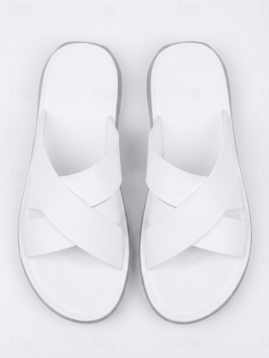 Men's White Cross Strap Slide Sandals Lightweight Soft Sole Casual Summer Slippers Comfortable Open-Toe Footwear for Men, Island & Cruise Getaways, Beach Walks and Resort Leisure 2026 - $34.99 –P3