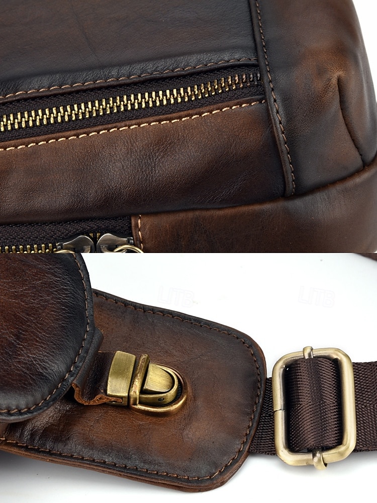 Herren-Umhängetasche aus Vollnarbenleder, geräumige Crossbody-Tasche mit mehreren Fächern und verstellbarem Riemen, stilvolle Farben in Kaffee und Braun für den Alltag, Pendeln und Geschäftsreisen 2026 - $54.99 –P10
