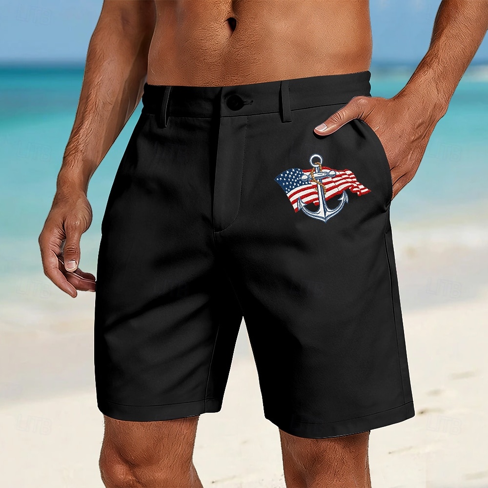 Herre 4. juli USAs 250-årsjubileum Anker Amerikansk flagg Bermudashorts Casual shorts Shorts til golfbruk Medium Midje Hawaiisk Patriotisk utendørs Strand Ferie Flate shorts med fire lommer Designer 2026 - $25.99 –P4