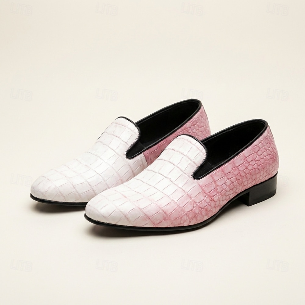 Miesten valkoiset ja pinkit krokotiilikuvioiset muuli-loaferit, muodikkaat juhlakengät, elegantit ja näyttävät kengät häävieraille, banketeille, juhliin, vanhojentansseihin ja iltatilaisuuksiin 2026 - $46.99 –P2
