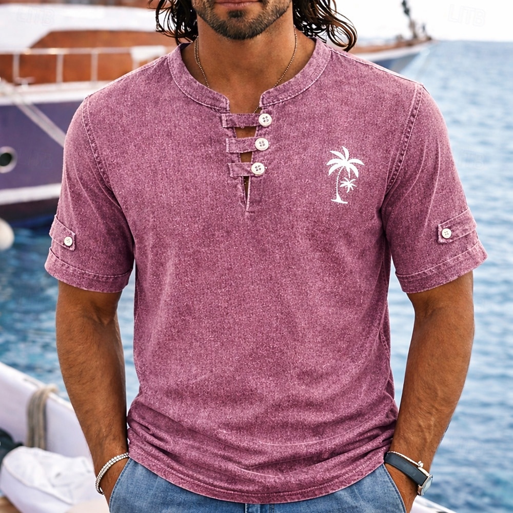 SoftFade™ Pánské polo trička 100% bavlna tričko s kyselinovým umytím volný čas prázdniny bez límce krátký rukáv módní základní palma knoflíky vintage léto jaro modrá červená zelená polo trička 2026 - $23.99 –P2